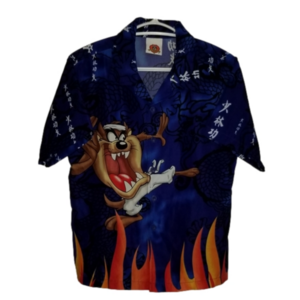 Looney Tunes Taz Fire Forest Kung Fu Hawaiian Short Sleeve Shirt Size M